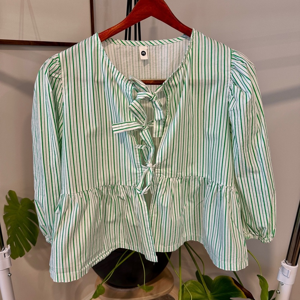 Green and White Striped Blouse